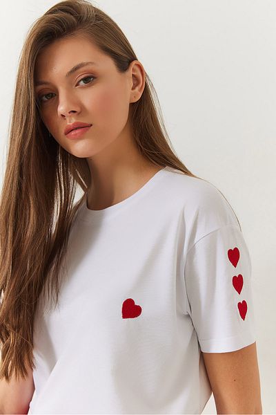 Bianco Lucci Herz besticktes Damen-T-Shirt - 60602008