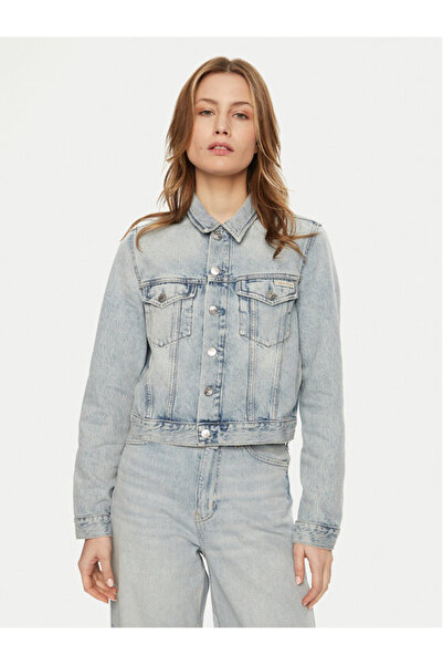 Calvin Klein Kadın Regular Fit Cep Detaylı Uzun Kollu Denim Mavi Ceket J20J224544-1AA