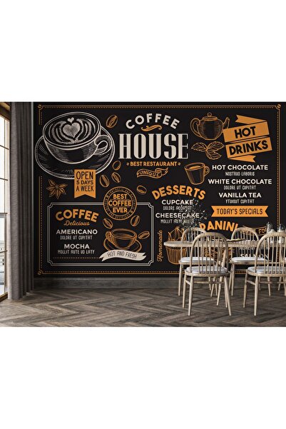 Tasarım Coffee House Kahve Cupcake Cheesecake Kahve Çekirdeği Temalı Duvar Ka...