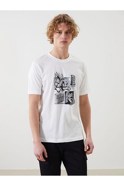 LC Waikiki Crew Neck Short Sleeve Tom and Jerry Printed Combed Cotton Men's T-Shirt