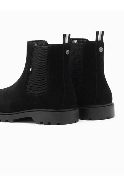 OMBRE Nazouvací semišové pánské boty s vysokým svrškem - černé V1 OM-FOBO-0173 41