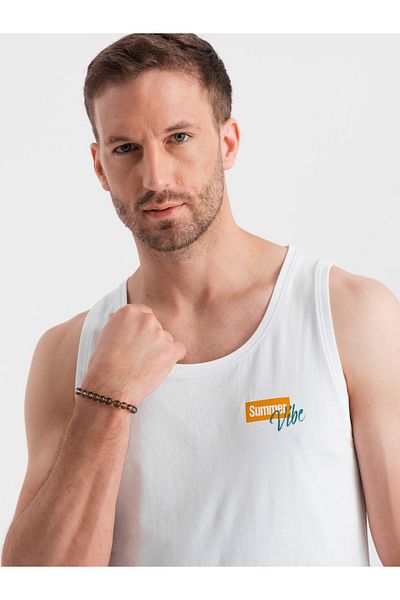 OMBRE Baumwoll-Tanktop für Herren mit „Summer Vibe“-Aufdruck - weiß V2 OM-TSTT-0191 L