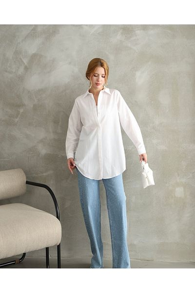 HARMONY GLOBAL Women's White Tericotton Fabric Long Tunic