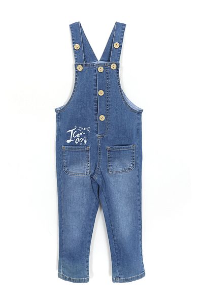 DobaKids Blue Unisex Baby and Kids Denim Salopet - Cat Patterned