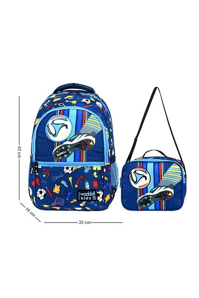 Linea Școala primară Waddell cu 3 compartimente și cutie de prânz - Fotbal Navy 24203