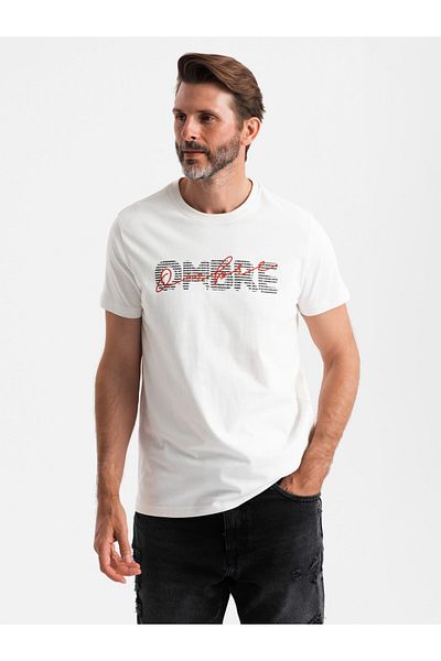 OMBRE Herren-T-Shirt aus Baumwolle mit doppeltem Logoaufdruck - weiß V1 OM-TSPT-0211 XL