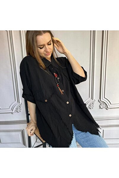 AGORATEKSTİL Kadın Pis Dikiş Pamuklu Gömlek Kapri Kol