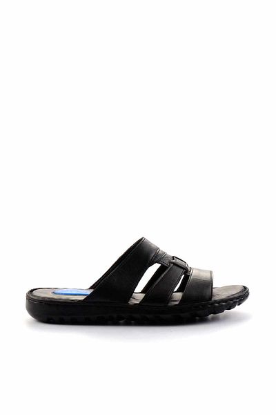 Bambi Black Leather Men's Slippers E 04437180903