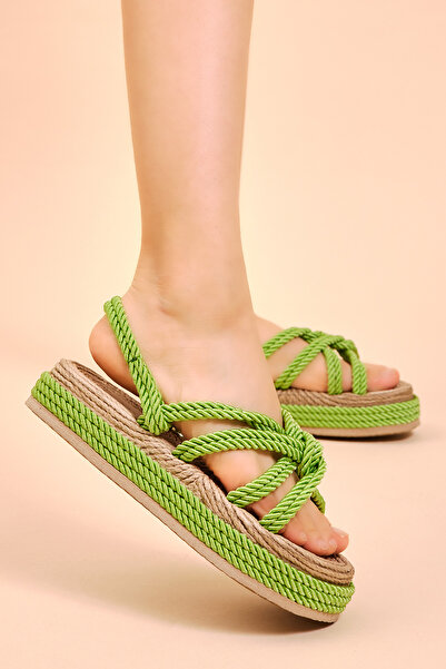 PowerSpeed Kadın Yeşil Rahat Kalıp Çapraz Bantlı Yüksek Taban Halat Terlik