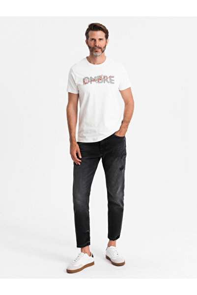 OMBRE Men's cotton t-shirt with double printed logo - white V1 OM-TSPT-0211 XL