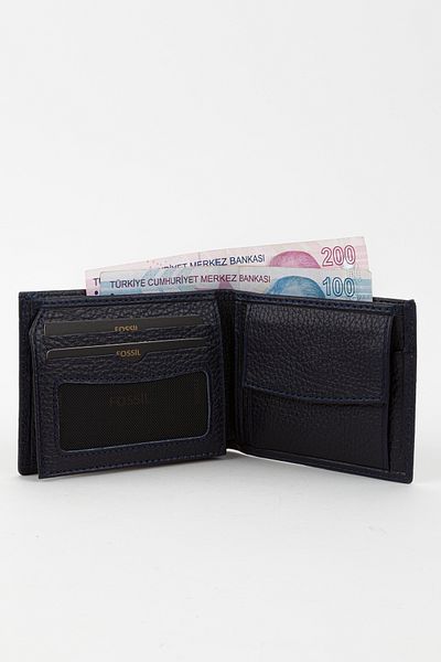 Fossil Boxed Genuine Leather Horizontal Navy Blue Small Size Men's Hand Portfolio Wallet