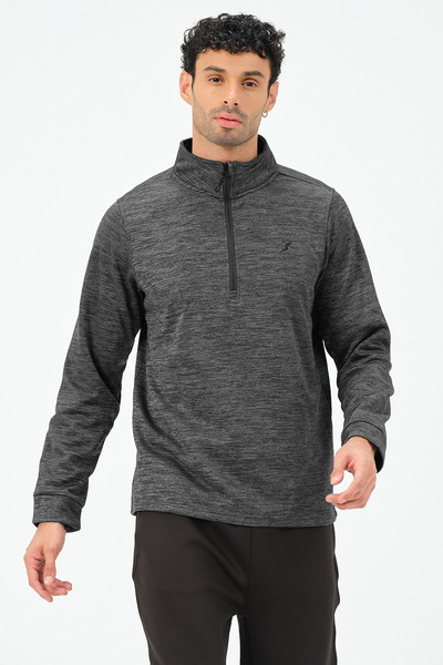 KNUP Ανδρικό φούτερ με μισό φερμουάρ σε γκρι χρώμα