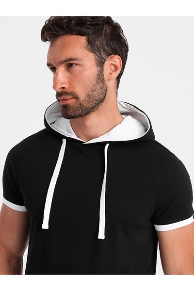 OMBRE Ανδρικό μπλουζάκι casual βαμβακερό με κουκούλα - μαύρο V9 OM-TSCT-22SS-001 L