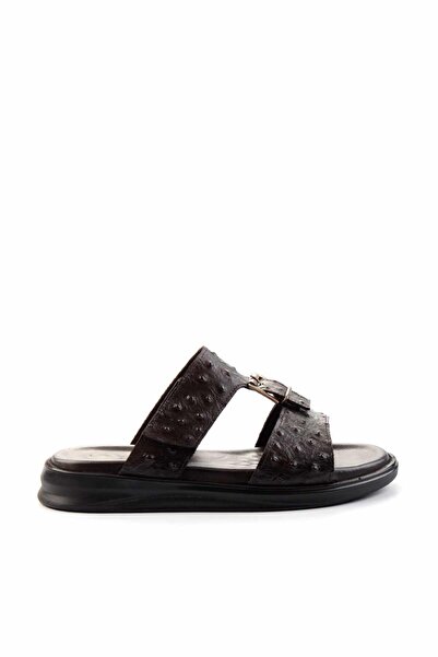 Bambi Ανδρικές παντόφλες από γνήσιο δέρμα καφέ χρώματος - E04433600603