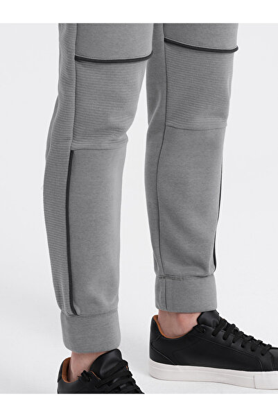 OMBRE Pánské tepláky s kontrastním prošíváním - šedé V2 OM-PASK-0145 XL