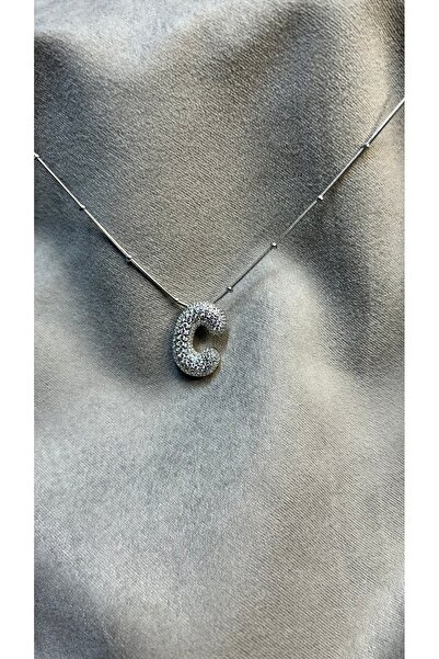 Butik C Harfli Zirkon Taşlı Çelik Kolye