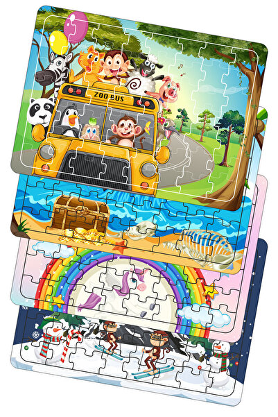 Leelii Tasarım Kardan Adam, Unicorn, Korsan, Hayvanlar Otobüste 56 Parça Ahşa...