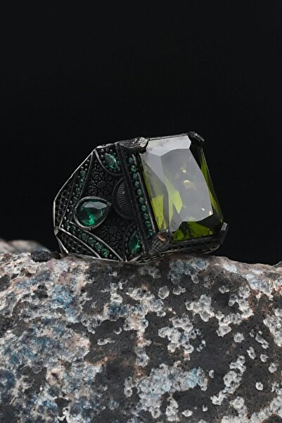 Prestige 925 Ayar Gümüş Erkek Yüzüğü Peridot Taşlı 901479