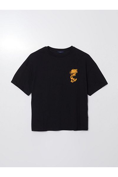 LC Waikiki New Season Crew Neck Κοντό μανίκι εμπριμέ χτενισμένο βαμβακερό ανδρικό Tisort - S5I087Z8