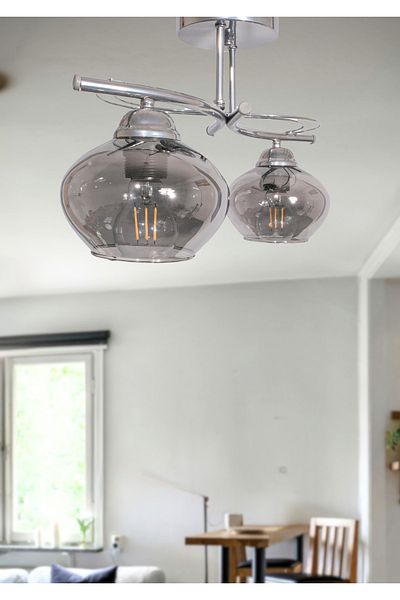 Fer Avize Rengin Modern Chrome Color 2-Piece Glass Chandelier Living Room - Kitchen - Bedroom