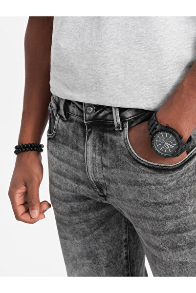 OMBRE Pánské džínové kalhoty SLIM FIT - šedé V4 OM-PADP-0110 XXL