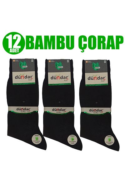 Dündar Plus 12 Pcs Black Men's Bamboo Thin Summer Socks