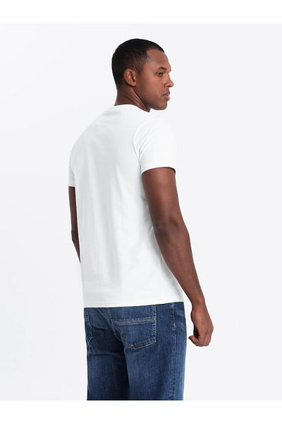 OMBRE Herren-Baumwoll-T-Shirt mit Doppellogo - weiß V1 OM-TSPT-0210 M