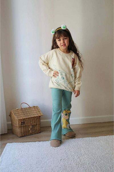 MİNİKO KİDS Girl's Cotton Suit with Mickey and Deer Model with Spanish Leg Leggings