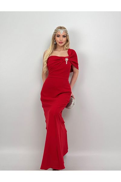 GİZONLY Buckle Detail Long Evening Dress