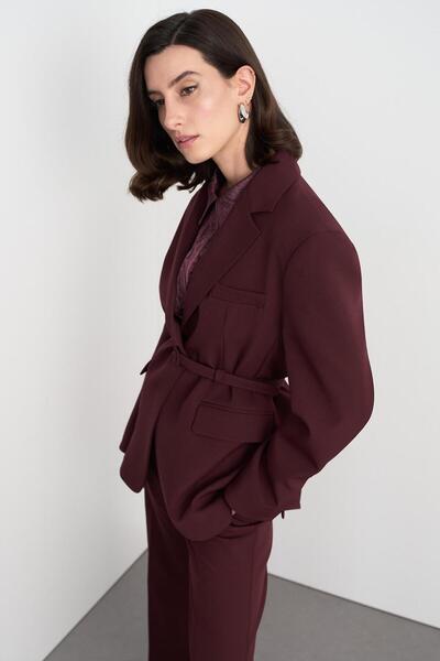 KADRİYE BAŞTÜRK Burgundy Fit Cut Padded Jacket and Trousers Set