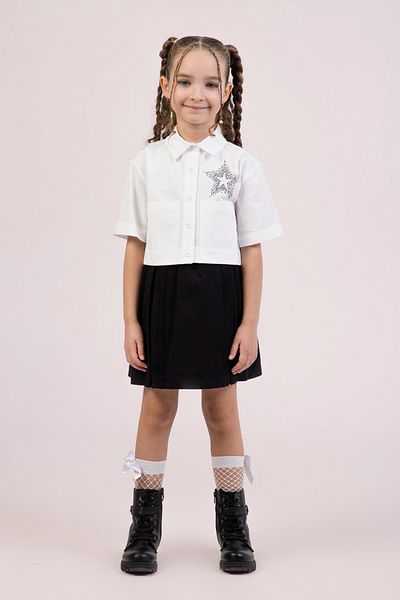 DMB BOYS & GIRLS Fashionable and Comfortable 2-Piece Set for Girls - Rhinestone Star Detail Shirt and Pleated Skirt