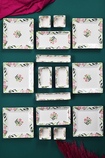 Piatti Naturali 16 Pieces 6-Person Spring Breakfast Set Handmade Breakfast Presentation Set Serving Plates