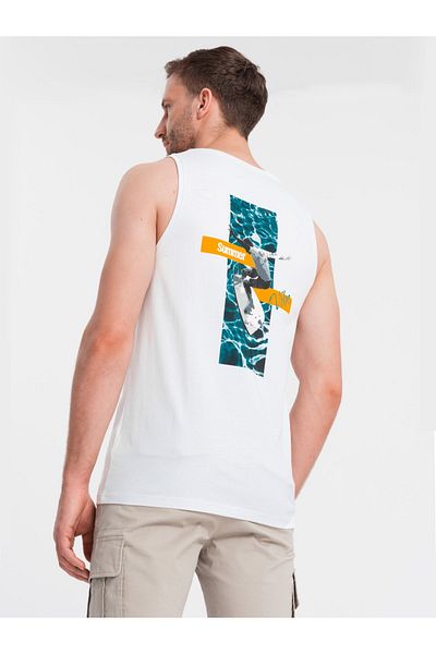 OMBRE Baumwoll-Tanktop für Herren mit „Summer Vibe“-Aufdruck - weiß V2 OM-TSTT-0191 L