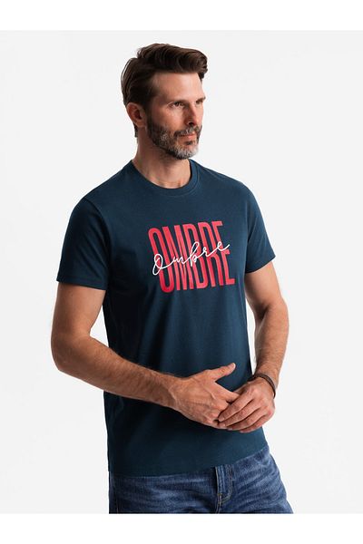 OMBRE Pánské bavlněné tričko s dvojitým logem - tmavě modrá V3 OM-TSPT-0210 XXL