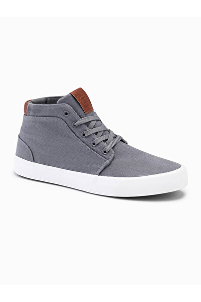 OMBRE Pánské vysoké bavlněné plátěné tenisky - šedé V3 OM-FOTH-0156 43