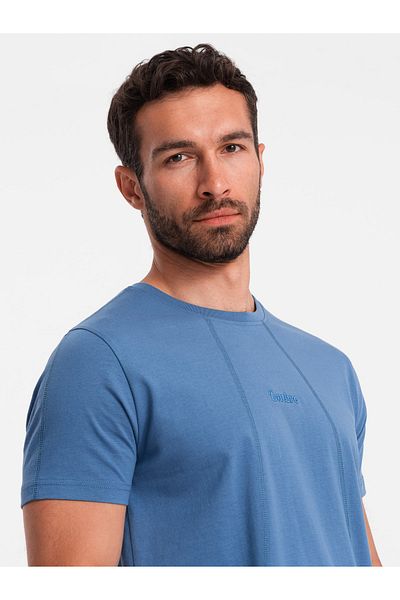 OMBRE Tricou bărbătesc din bumbac cu broderie fină - albastru închis V6 OM-TSCT-0170 S