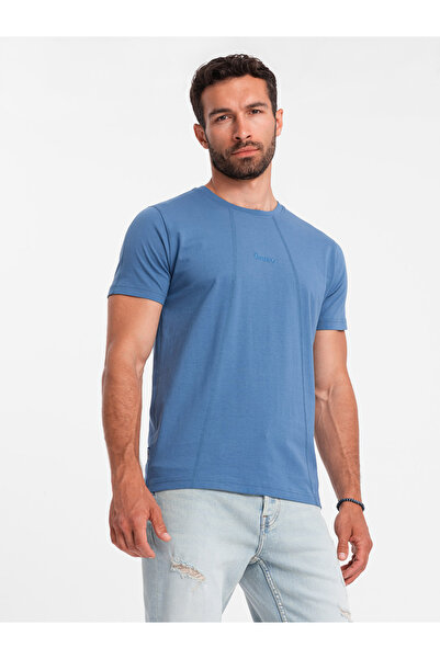 OMBRE Ανδρικό βαμβακερό μπλουζάκι με λεπτό κέντημα - σκούρο μπλε V6 OM-TSCT-0170 XL