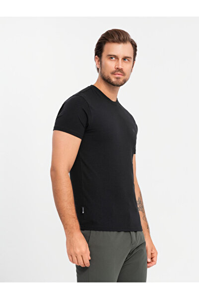 OMBRE Ανδρικό μπλουζάκι SLIM FIT με στρογγυλή λαιμόκοψη και λογότυπο - μαύρο V3 OM-TSCT-0220 XXL