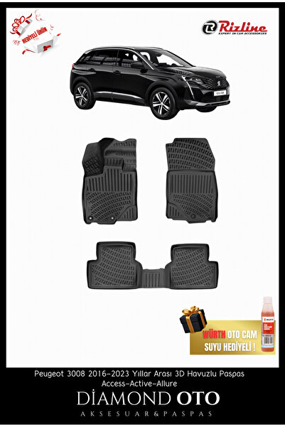 Rizline Peugeot 3008 3d havuzlu paspas Access/Active/Allure 2016-2017-2018-20...
