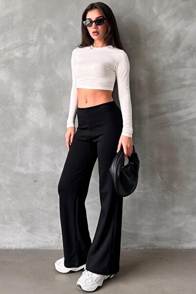 Madmext Black High Waist Straight Model Women's Spanish Leg Leggings Pants Mg2288