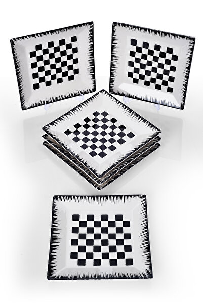 Piatti Naturali Set of 6 Handmade Checkerboard Patterned Dessert Plates - Presentation and Serving Plates 20cm