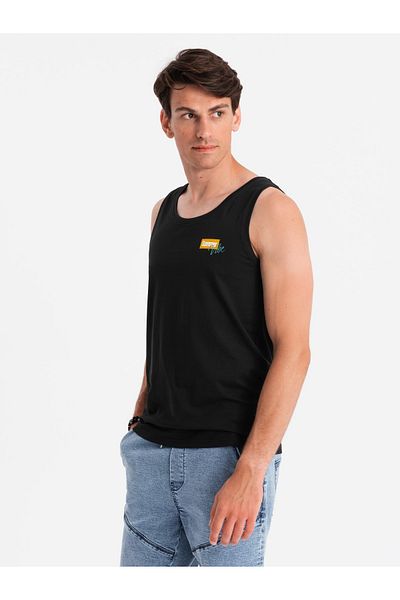 OMBRE Pánské bavlněné tílko s potiskem Summer Vibe - černé V1 OM-TSTT-0191 XXL
