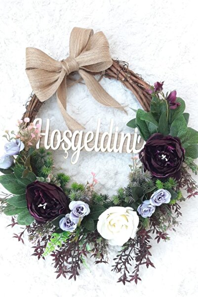 Lotus Hediye Mürdüm Şakayık Çiçekli Kapı Süsü-kapı Çelengi