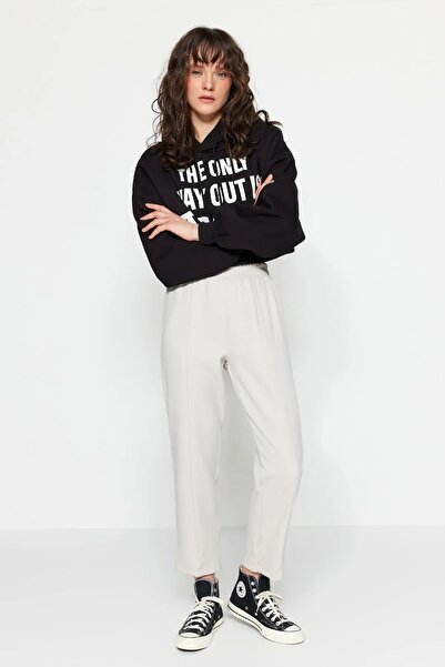 Saade Gray Elastic Waist Pant with Roof Detail