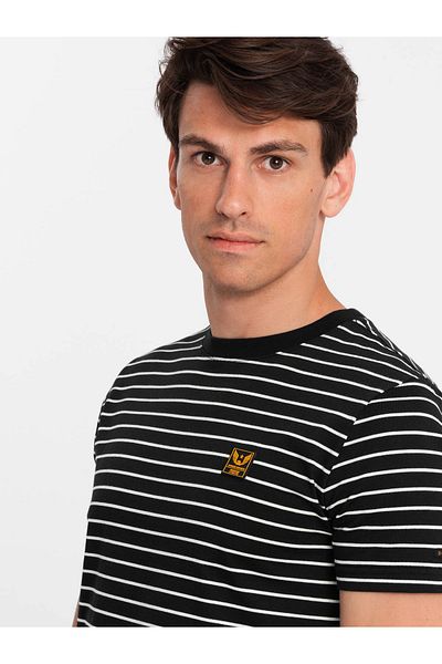 OMBRE Men's striped t-shirt with patch by Ombre Design - black and white V2 OM-TSCT-0183 M