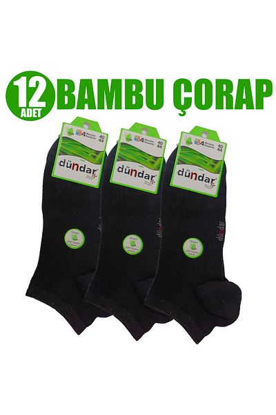 Dündar Plus 4 Seasons Seamless Soft Wash Scented 12 Pieces Black Men's Bamboo Booties Socks