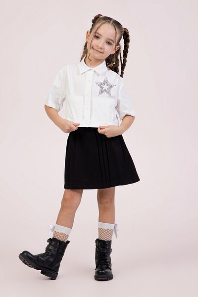 DMB BOYS & GIRLS Fashionable and Comfortable 2-Piece Set for Girls - Rhinestone Star Detail Shirt and Pleated Skirt