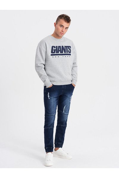 OMBRE Pánské mramorované kalhoty JOGGER s třením - tmavě modré V1 OM-PADJ-0153 S