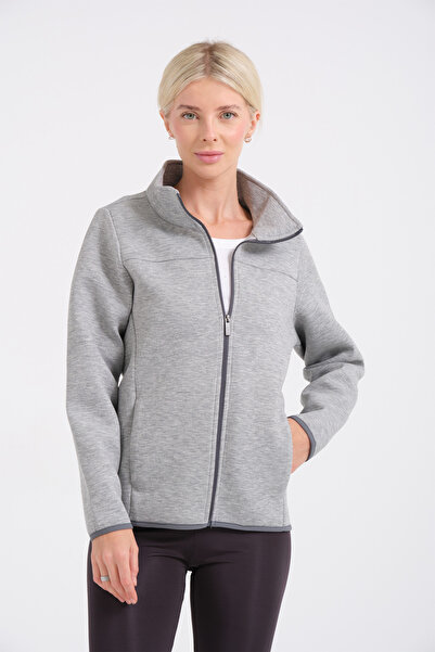 KNUP Жіночий світшот Scuba - сірий, на повній блискавці, з кишенями, еластичн...