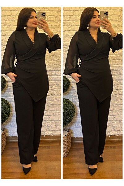 BUTİK MODA TR058-Siyah ceket yaka üç baroşlu düğme ikili takım